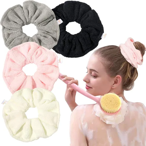 Vista 8 de Ivyu Toalla de microfibra para secar el cabello, banda elástica grande de fibra para rizar el cabello para la ducha, productos para el cabello