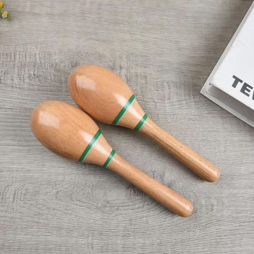 Vista 4 de 2 piezas de maracas de madera para niños y adultos, instrumento musical de maracas de madera