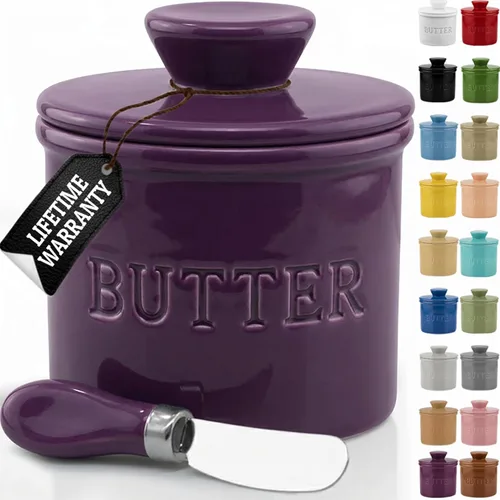 Vista 28 de Priority Chef Recipiente para Mantequilla con Tapa y Línea de Agua, Plato de Mantequilla Francés de Cerámica para Dejar en la Encimera, Turquesa