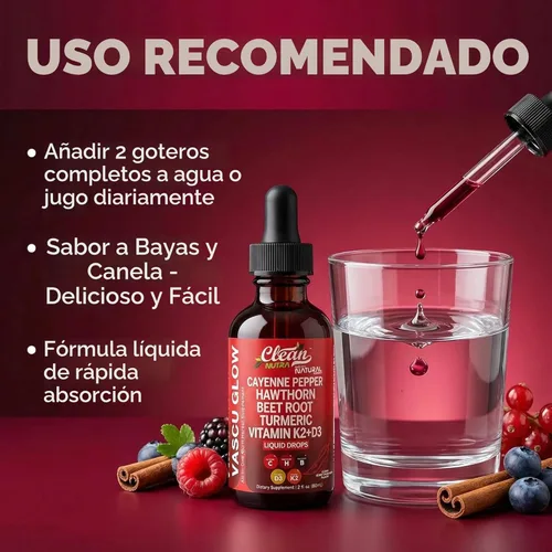 Vista 6 de Clean Nutra - Suplemento líquido de gotas de pimienta de cayena + bayas de espino, vitamina D3 K2 polvo de raíz de remolacha, canela de Ceilán