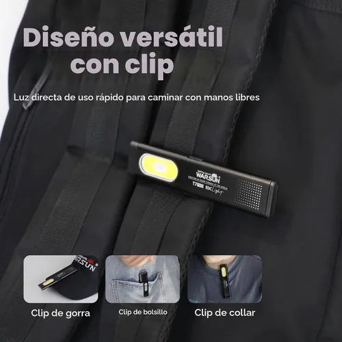 Vista 6 de WARSUN Linterna EDC recargable T7, linterna de bolsillo delgada con clip y base magnética, luz LED portátil para transporte diario, caminata