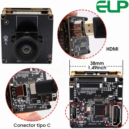 Vista 8 de ELP Cámara USB HDMI 4K - Gran angular, zoom digital 2X, H.265, 8MP, UVC USB2.0 para portátil y monitor Lente sin distorsión de 120 grados