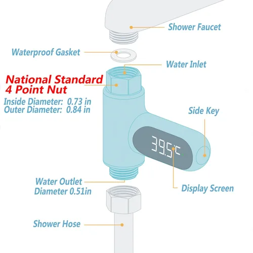 Vista 2 de Termómetro de ducha con pantalla digital LED, lectura instantánea, termómetro de energía de agua para baño de bebé, soporte Fahrenheit Celsius