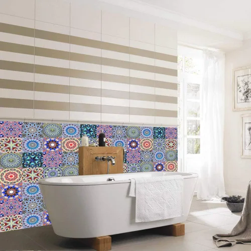 Vista 7 de 25 calcomanías de azulejos estilo mandala, murales tradicionales de bricolaje de 4 x 4 pulgadas, azulejos impermeables a prueba de aceite Mtl-01
