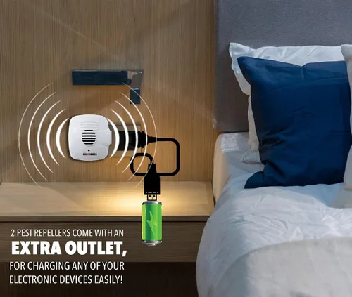 Vista 3 de Bell and Howell repelente de plagas ultrasónico con salida adicional, control de plagas electrónico, repelente de plagas para insectos, roedores