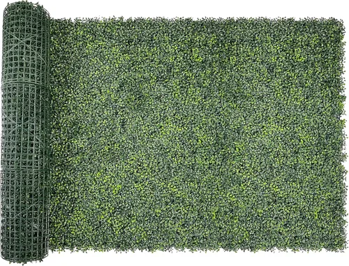 Vista 11 de Bybeton Paneles de pared de césped artificial, 10 x 10 pulgadas (12 unidades), paneles de boj anti rayos UV, telón de fondo de pared verde