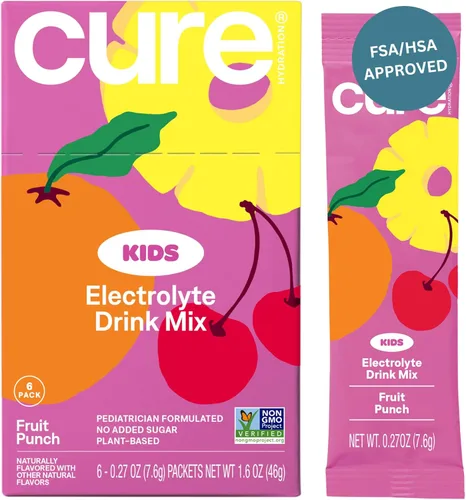 Cure Hydration - Mezcla de bebida de electrolitos para niños Fórmula rehidratante pediátrica a base de plantas Sin azúcar añadida, FSA-HSA, sin