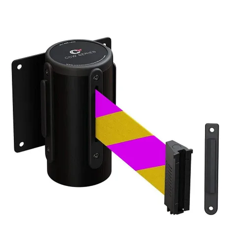 Vista 9 de Crowd Control Warehouse - Serie CCW WMB-125 Barrera de cinturón retráctil de montaje fijo en pared - Cinturón negro de 11 pies con estuche de acero
