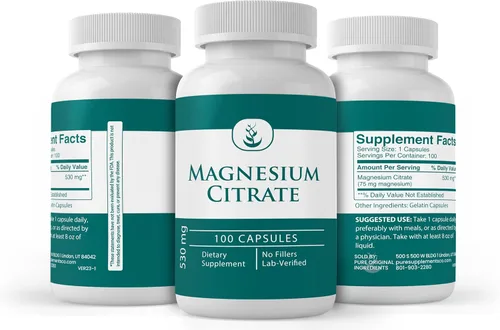 Vista 4 de Pure Original Ingredients Citrato de magnesio, (100 cápsulas) siempre puro, sin aditivos ni rellenos, verificado por laboratorio