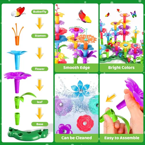 Vista 2 de Doloowee 102 piezas de juguetes de construcción de jardín de flores para niñas de 3, 4, 5, 6, 7 años, juguetes apilables de construcción
