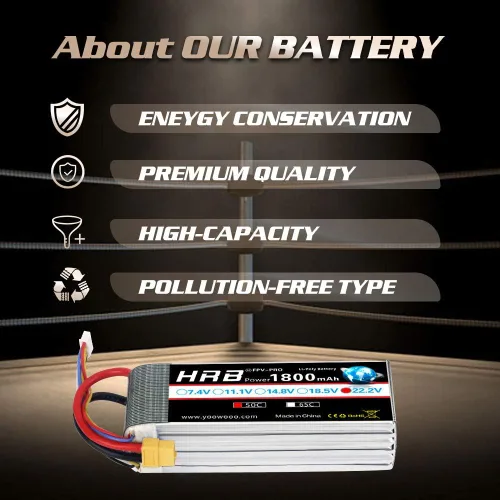 Vista 3 de HRB 2 baterías LiPo de 1800 mAh 6S 22.2 V 50C con enchufe XT60 compatible con helicóptero RC, avión, coche, barco, camión