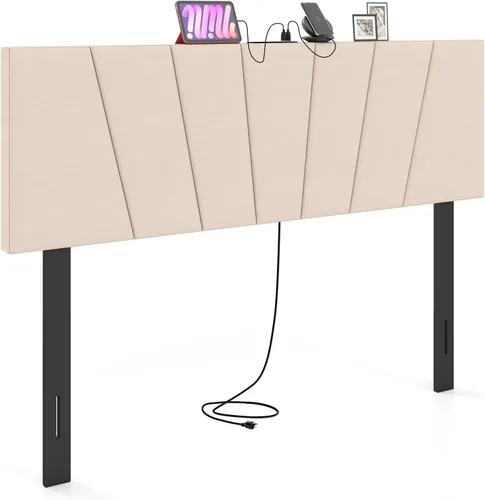 Vista 15 de Giantex Cabecero Tapizado de Lino, Cabecero con Botones Capitoné de Ancho Ajustable Solo con Patas de Madera Maciza, Se Fija al Marco, Cabeceros