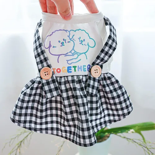 Vista 2 de Vestidos de perro para perros pequeños, niña, ropa linda de verano, ropa cómoda, ropa de mujer, falda con tirantes, ropa Yorkie para cachorro