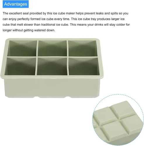Vista 5 de MECCANIXITY Bandeja para cubitos de hielo (juego de 3), máquina de bolas de hielo de esfera verde y bandeja cuadrada para cubitos de hielo