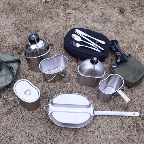 Vista 9 de Goetland - Kit de cantimplora militar del ejército de EE. UU. de acero inoxidable de la Segunda Guerra Mundial, botella de agua de 1.3QT con taza