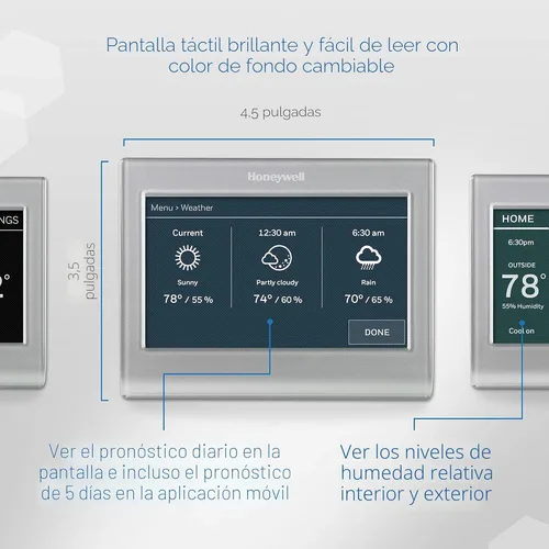 Vista 3 de Honeywell Home RTH9585WF1004 - Termostato de color inteligente Wi-Fi, 7 días programables, pantalla táctil, certificado Energy Star, compatible