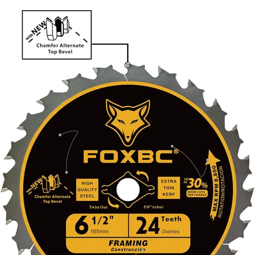 Vista 4 de FOXBC Hoja de sierra circular de 6-1/2 pulgadas, paquete combinado 24T 60T, corte de madera, corte fino con eje de 5/8 pulgadas