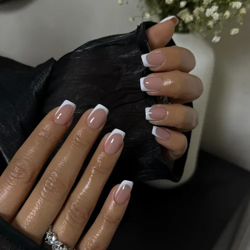 Vista 9 de 30 Uñas Postizas de Punta Francesa Negra a Presión, Uñas de Almendra Cortas para Presionar, Uñas Postizas Cortas en Forma de Almendra, Uñas