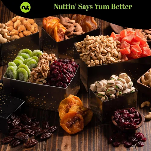 Vista 4 de NUT CRAVINGS Colección Gourmet - Agradecimiento y Apreciación, Cesta de Regalo Torre de Nueces y Frutas Secas, con Cinta TY + Tarjeta