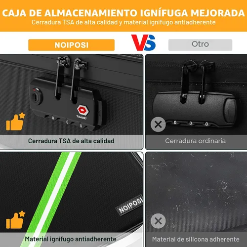 Vista 5 de Noiposi Organizador de Documentos con Aislamiento Térmico de 5200°F, 15.0"x11.0"x4.3" Caja de Documentos Resistente al Agua e Ignífuga, Caja de Negro