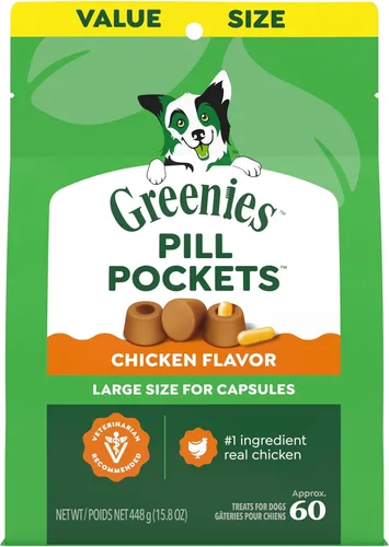 Vista 14 de Greenies Bolsillos para pastillas para perros de gran tamaño, bolsa de golosinas para perros para medicamentos de cápsulas, sabor a queso, bolsa