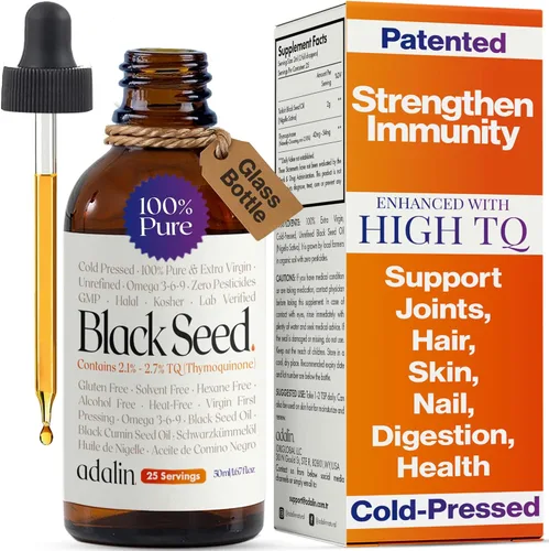 adalin Gotas Líquidas de Aceite de Semilla de Comino Negro 1.67 fl oz | Aceite de Semilla de Nigella Sativa | Alto Contenido de Timoquinona |