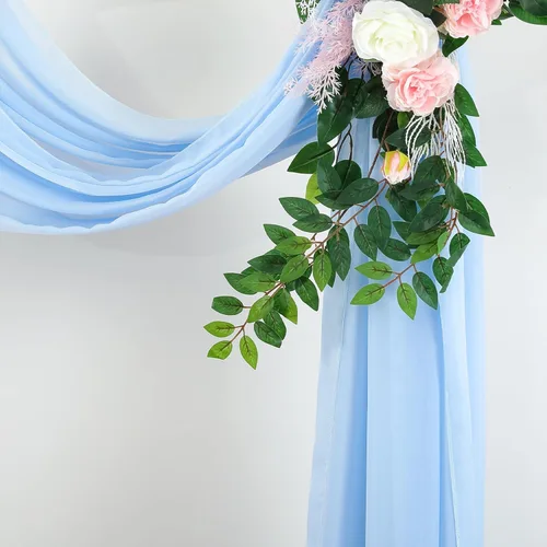 Vista 8 de Tela drapeada para arco de boda, 2 paneles de 18 pies, cortina de telón de fondo transparente azul bebé, cortina de gasa para boda, arco, ceremonia