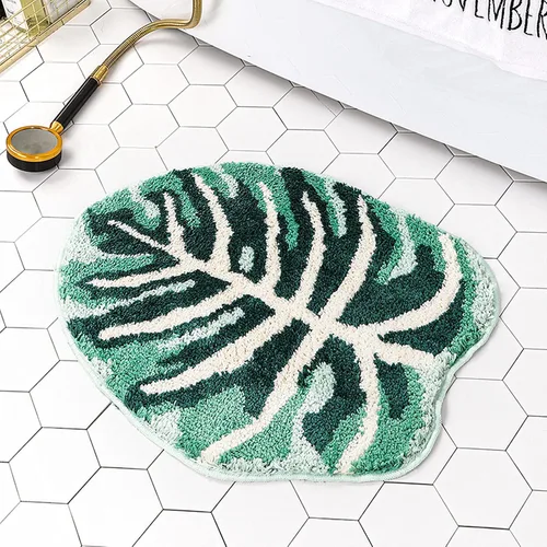 UKELER Bonita alfombra de baño con forma de hoja de Monstera para niños, antideslizante, absorbente, lavable, peluda, decoración de dormitorio de