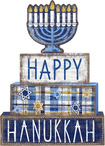 Vista 17 de DIYDEC 4 piezas de decoración de mesa de Navidad, árbol de Navidad, letrero de bloque de madera, decoración de bandeja escalonada de Navidad, pieza