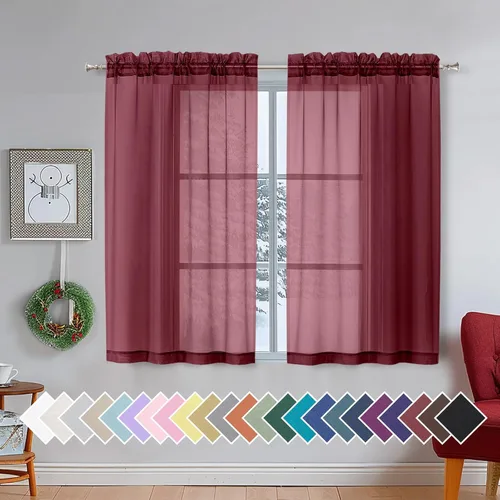 Vista 198 de Aiyufeng 2 paneles de cenefa transparente negra de 14 pulgadas de largo, cortinas cortas para dormitorio, cortinas de cocina para ventana pequeña