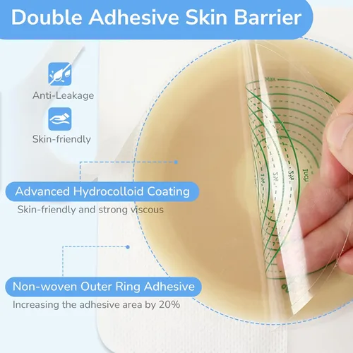 Vista 2 de 10 unidades de barrera cutánea con borde no tejido para bolsas de colostomía de dos piezas, cortadas para ajustar, 2.756 in máx