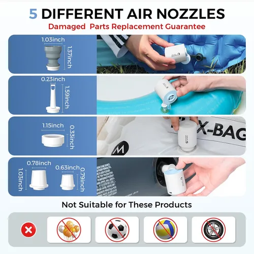 Vista 6 de FLEXTAILGEAR Tiny Pump X - Bomba de aire portátil de tamaño ultrapequeño - luz de campamento, con batería de 1300 mAh, recargable por USB, para Azul