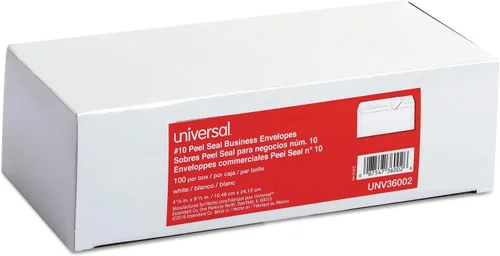 Vista 2 de Universal 36002 Sobres de negocios con tiras de sellado despegable, #10, 4 18 x 9 12, color blanco (caja de 100)