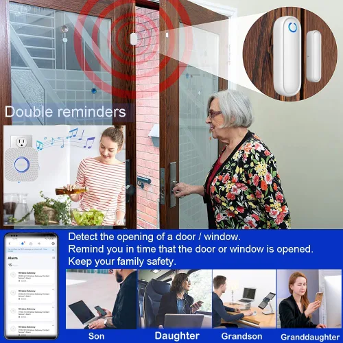Vista 2 de Alarmas de puerta WiFi para pacientes con demencia con aplicación de teléfono, alarma con sensor de puerta inteligente WiFi para seguridad de niños