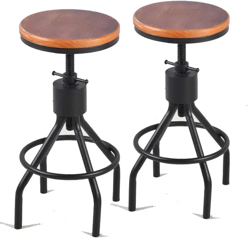 Vista 3 de Diwhy Taburete de bar industrial vintage con altura ajustable, taburete de cocina estilo francés de granja, silla giratoria, madera maciza Chiar