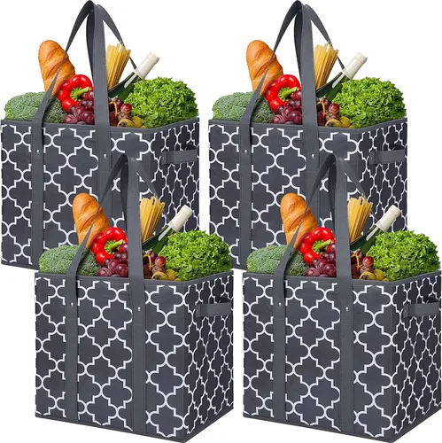 Vista 9 de WISELIFE Paquete de 2 bolsas reutilizables para comestibles, plegables, lavables, grandes, resistentes al agua, color negro