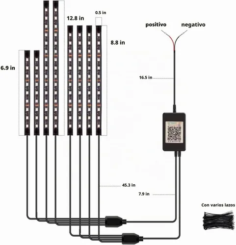 Vista 8 de 4 piezas de kits de luz LED para motocicleta, tiras de luz LED impermeables multicolor con control de aplicación, luces LED RGB sincronizadas