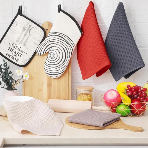 Vista 245 de Homaxy Paños de cocina de 100% algodón con tejido de gofre, ultra suaves, absorbentes, de secado rápido, 12 x 12 pulgadas, paquete de 6, amarillo
