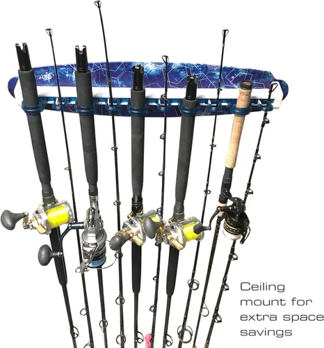Vista 6 de Rush Creek Creations Reel Salty - Soporte para caña de pescar impermeable para 10 cañas de pesca de agua salada + equipo de pesca y accesorios