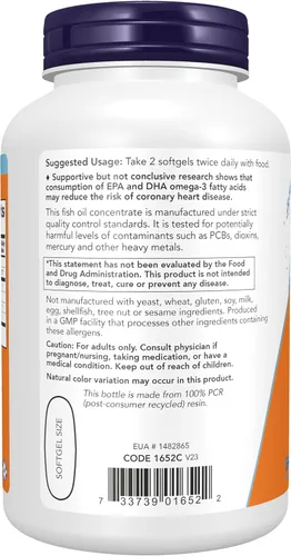 Vista 3 de NOW Foods Suplementos, Omega-3 180 EPA / 120 DHA, destilado molecularmente, apoyo cardiovascular*, 200 cápsulas blandas