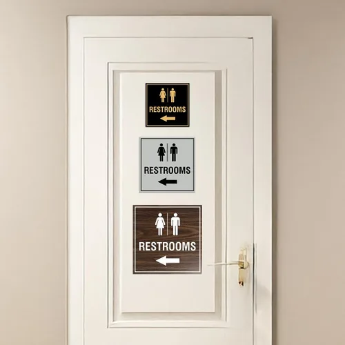 Vista 7 de Signs ByLITA Letrero cuadrado de flecha izquierda para baños con cinta adhesiva (plata cepillada) – grande (paquete de 1)