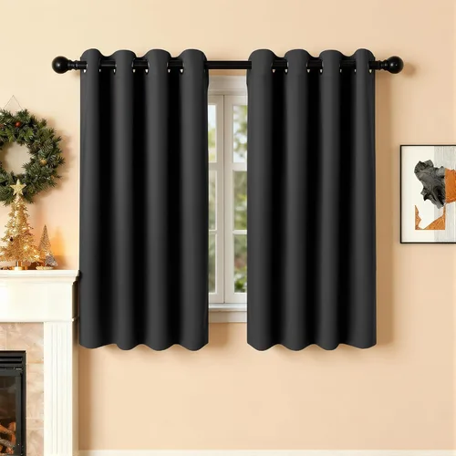 Vista 17 de Cortinas de oscurecimiento de habitación de 45 pulgadas de largo para dormitorio y sala de estar, cortinas térmicas aislantes con ojales