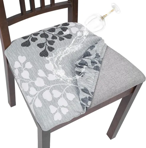Vista 22 de SearchI Juego de 4 fundas de asiento para sillas de comedor, fundas de asiento elásticas con estampado, extraíbles y lavables, fundas de cojín
