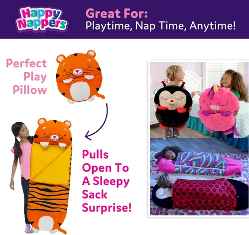 Vista 3 de Happy Nappers: Pillow & Sleepy Sack: Large - Tiger Tobi - 66 x 30, 2-in-1: Plush Animal Opens Into Sleeping Bag, Soft Play & Nap Character, Kids 3+