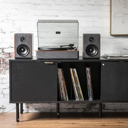 Vista 13 de Crosley CR7501A-CL Nocturne - Tocadiscos Bluetooth de 2 velocidades con altavoces estéreo a juego, color carbón