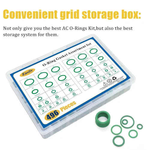 Vista 4 de Kit de 496 juntas tóricas de CA automotriz, kit de juntas tóricas métricas SAE, juego surtido de juntas tóricas de goma CA para aire acondicionado