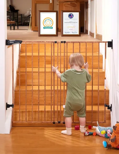 Vista 20 de Babelio Puerta de seguridad para bebés para escaleras, cocina y puertas, sin barra inferior, fácil instalación, operación con una sola mano, cierre