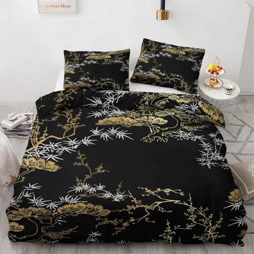 Vista 12 de Funda de edredón japonesa tamaño individual Juego de cama de grúa japonesa 2 piezas Funda de edredón con patrón de microfibra suave con lazos