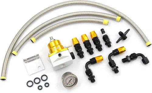 Vista 9 de Kit de regulador de presión de combustible EFI universal ajustable con manómetro de presión de combustible de 0-160 psi y kit de conectores de Azul
