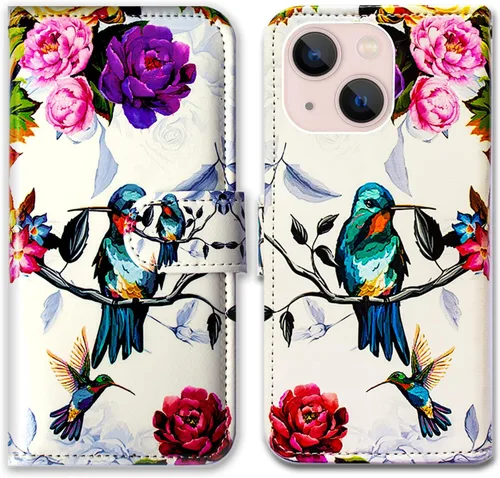 Vista 13 de Bcov Funda para iPhone 14, diseño de pájaro negro y verde con tapa para teléfono, con ranura para tarjetas, soporte para iPhone 14